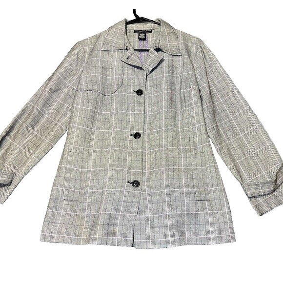 Norton McNaughton Blazer Womens Size Medium Black Grey Plaid Full Button Jacket - Picture 1 of 12